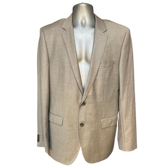 Hugo Boss Light Brown Wool Single BreastedTwo Button Sports Coat Blazer Size 42L - Picture 1 of 9